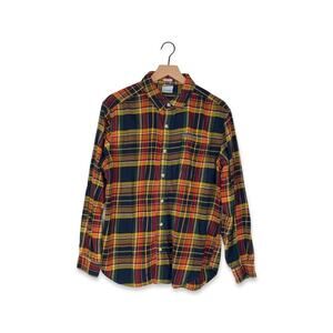 Columbia Navy, Orange, and Yellow Plaid Flannel Long Sleeve Button Up Shirt